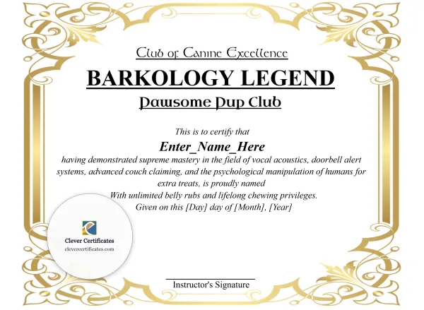 Free Barkology Legend Certificate Template