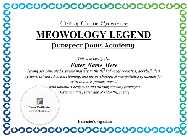 Free Meowology Legend Certificate Template