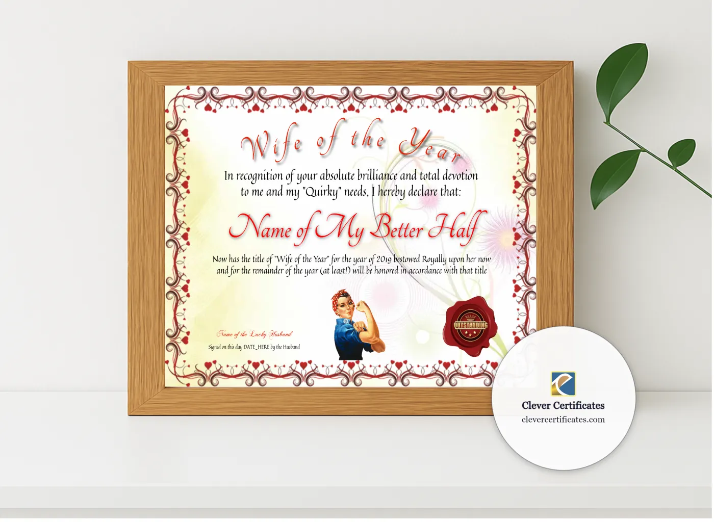 Realistic mockup featuring Wife Of The Year displayed within a modern frame, set against a minimalistic background.