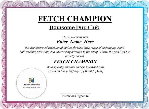 Free Fetch Champion Certificate Template