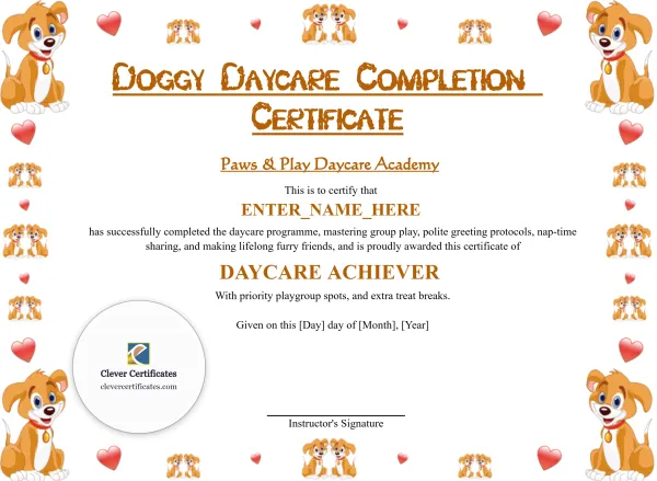 Free Doggy Daycare Completion Certificate Template