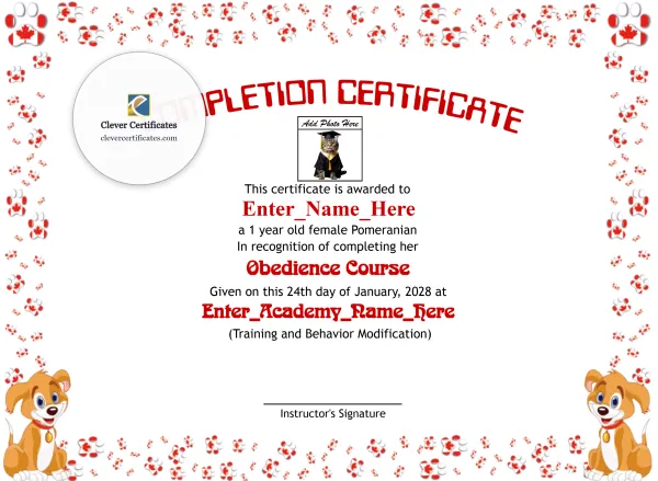 Free Canine Academy Completion Certificate Template