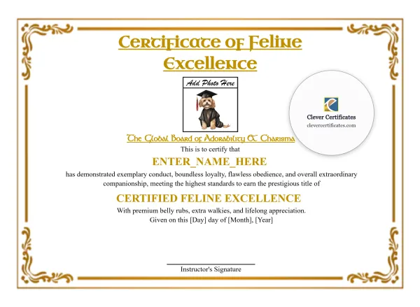 Free Feline Academy Completion Certificate Template