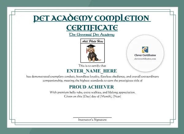 Free Pet Academy Completion Certificate Template