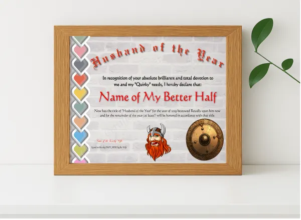 Realistic mockup featuring Husband Of The Year displayed within a modern frame, set against a minimalistic background.