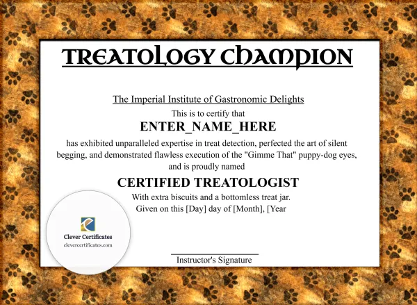 Free Treatology Champion Certificate Template