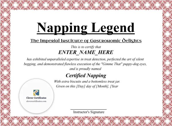 Free Napping Legend Certificate Template