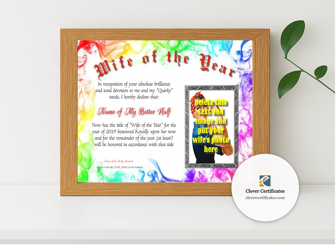 Realistic mockup featuring Wife Of The Year Photo displayed within a modern frame, set against a minimalistic background.