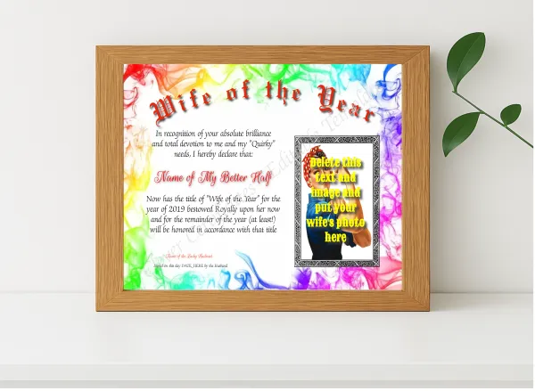 Realistic mockup featuring Wife Of The Year Photo displayed within a modern frame, set against a minimalistic background.
