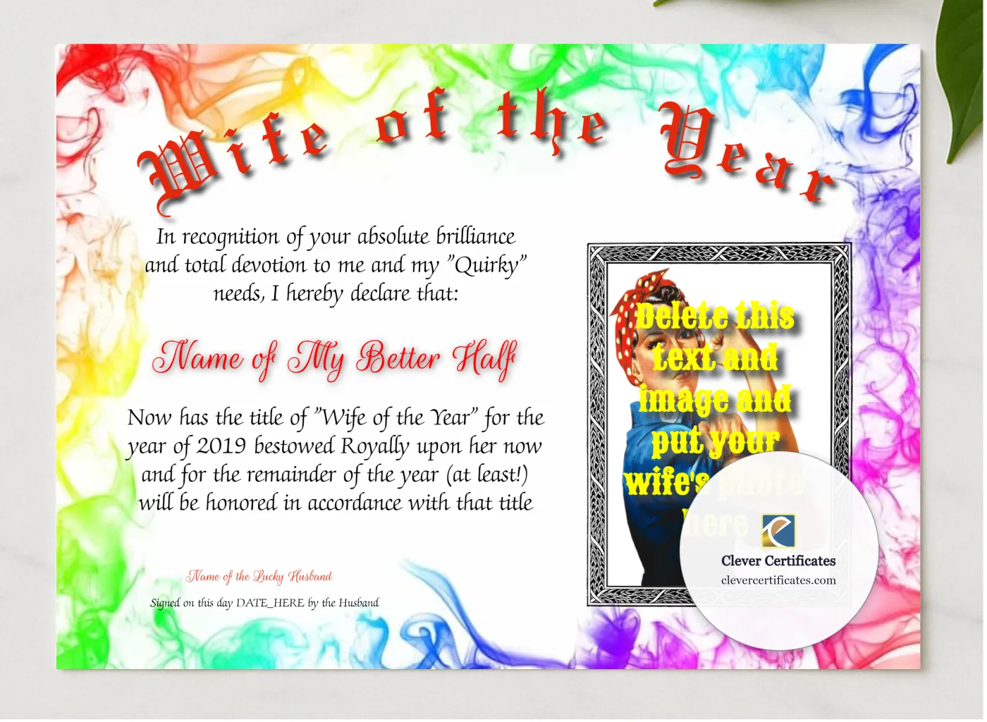 Wife Of The Year Photo presented in a sleek wooden frame, elegantly arranged on a stylish table.