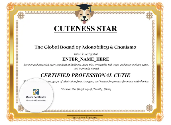 Free Cuteness Star Certificate Template