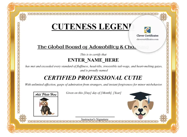 Free Cuteness Legend Certificate Template