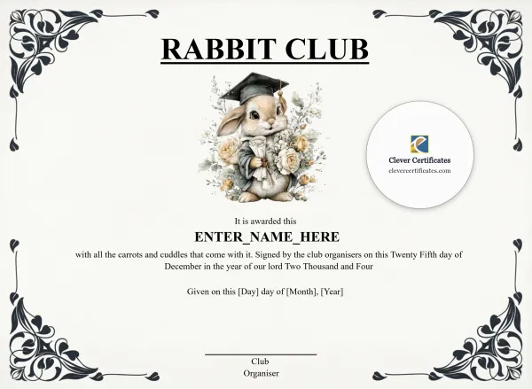 Free Rabbit Club Completion Certificate Template