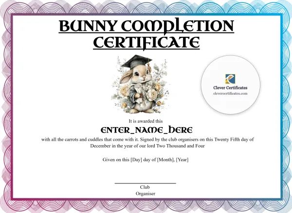 Free Bunny Completion Certificate Template