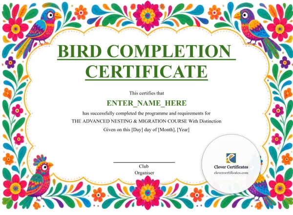 Free Bird Completion Certificate Template