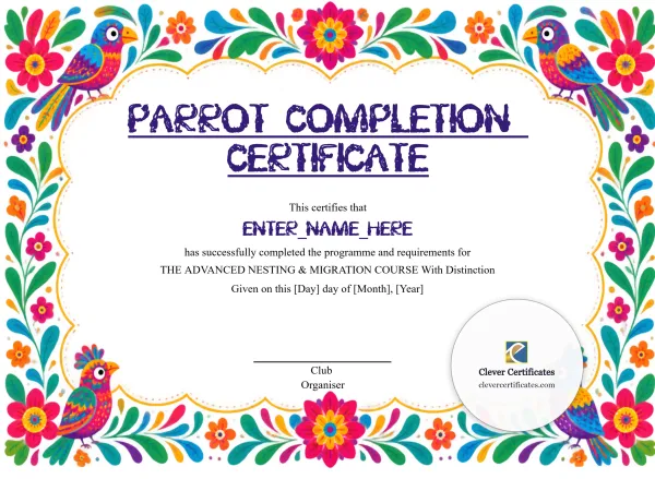 Free Parrot Completion Certificate Template