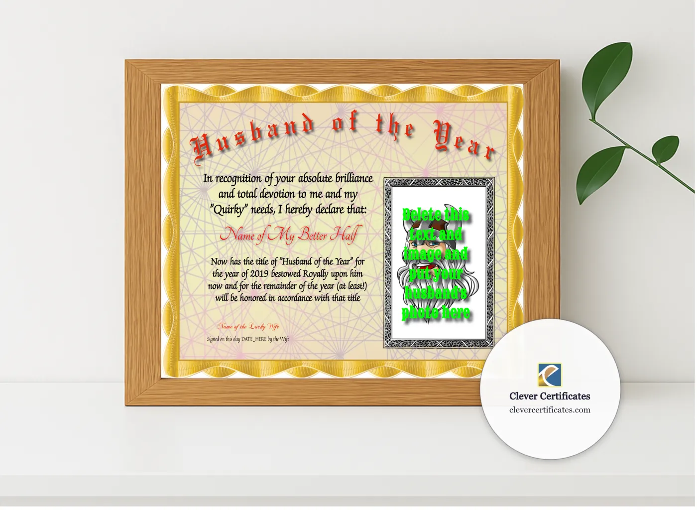 Realistic mockup featuring Husband Of The Year Photo displayed within a modern frame, set against a minimalistic background.