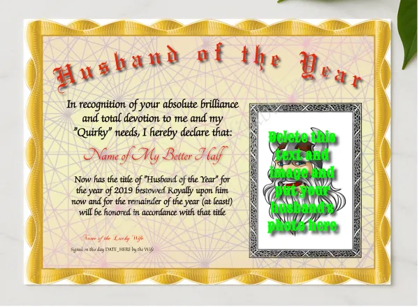 Husband Of The Year Photo presented in a sleek wooden frame, elegantly arranged on a stylish table.
