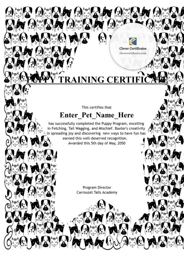 Free Puppy Training Certificate Template — Portrait