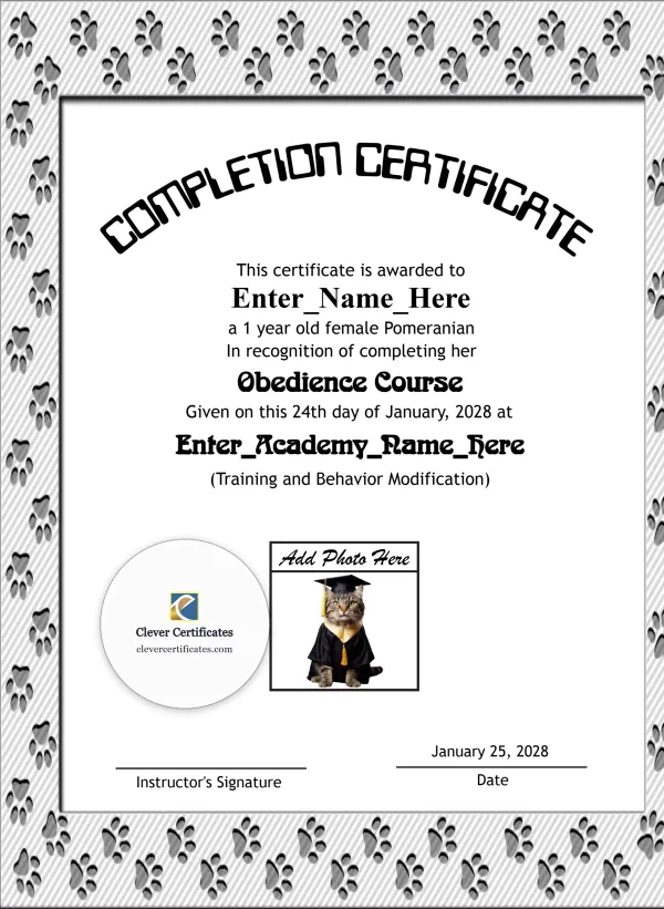 Free Paw-some Achiever Certificate Template — Portrait