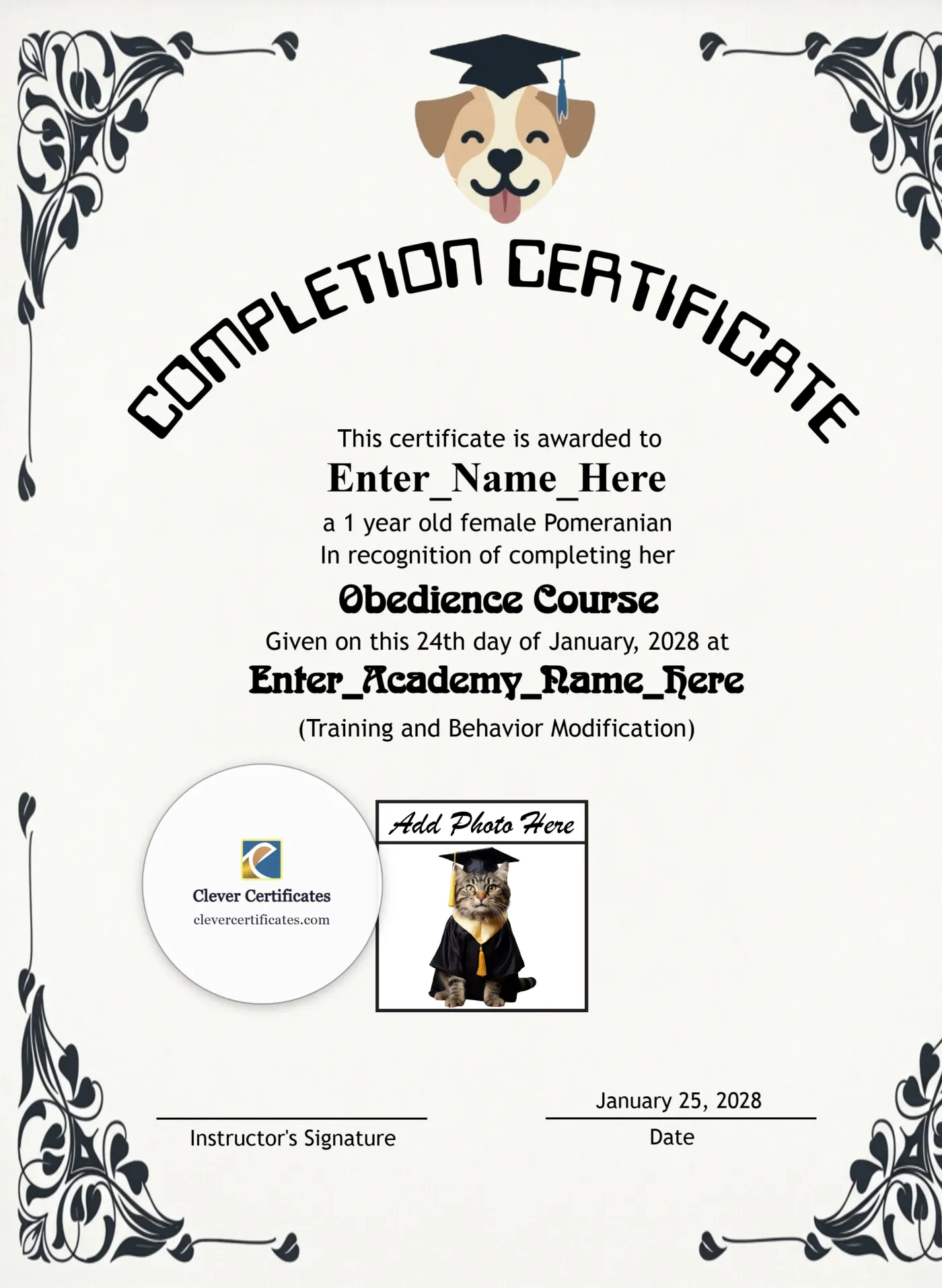 Top Dog Achiever Certificate Portrait — Certificate Template Preview