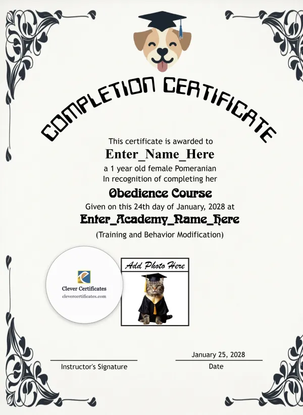 Free Top Dog Achiever Certificate Template — Portrait
