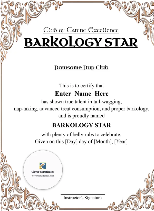 Free Barkology Star Certificate Template — Portrait