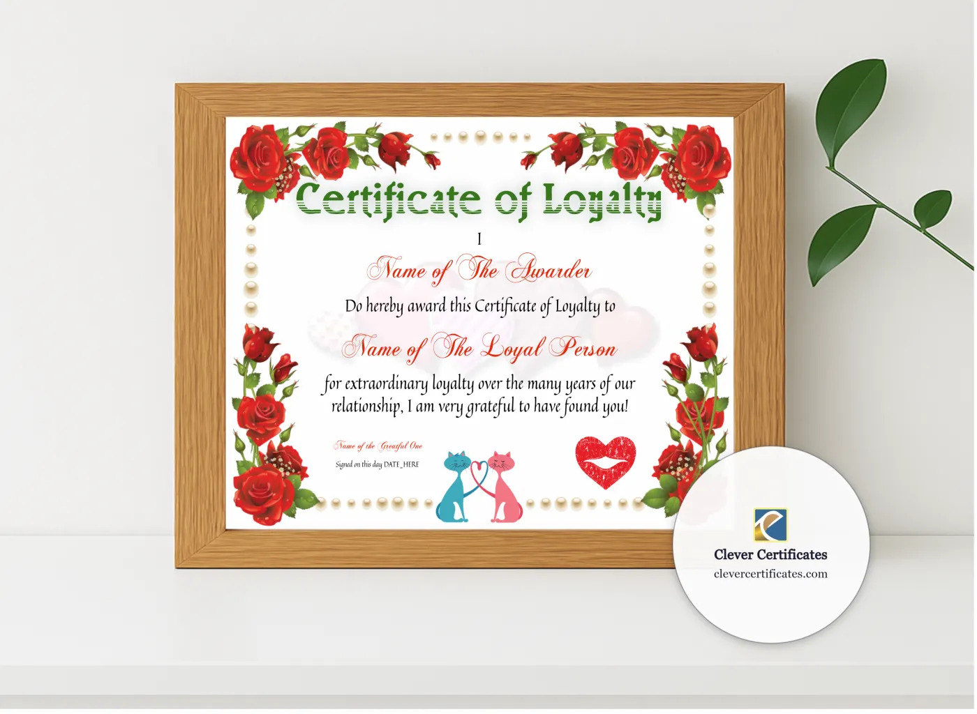Realistic mockup featuring Loyalty Certificate displayed within a modern frame, set against a minimalistic background.
