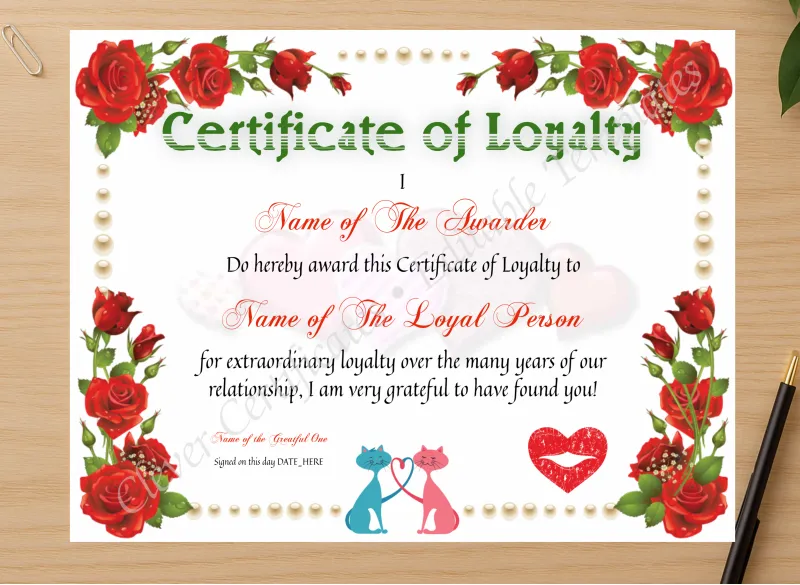 Professional preview of Loyalty Certificate certificate on high-quality stationery paper, ideal for showcasing the final look.