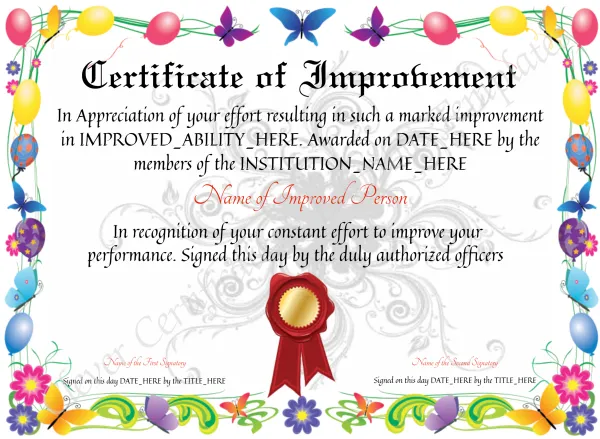 Certificate Of Improvement