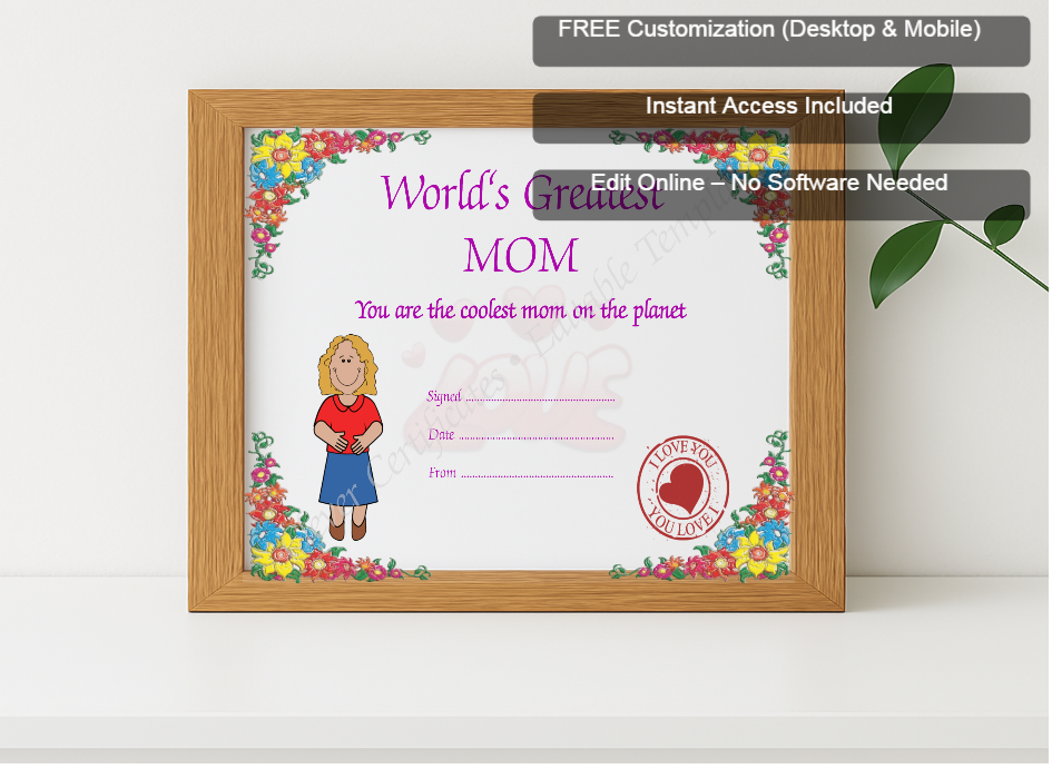 Premium mockup with Free Editor badge stack for Worlds Greatest Mom