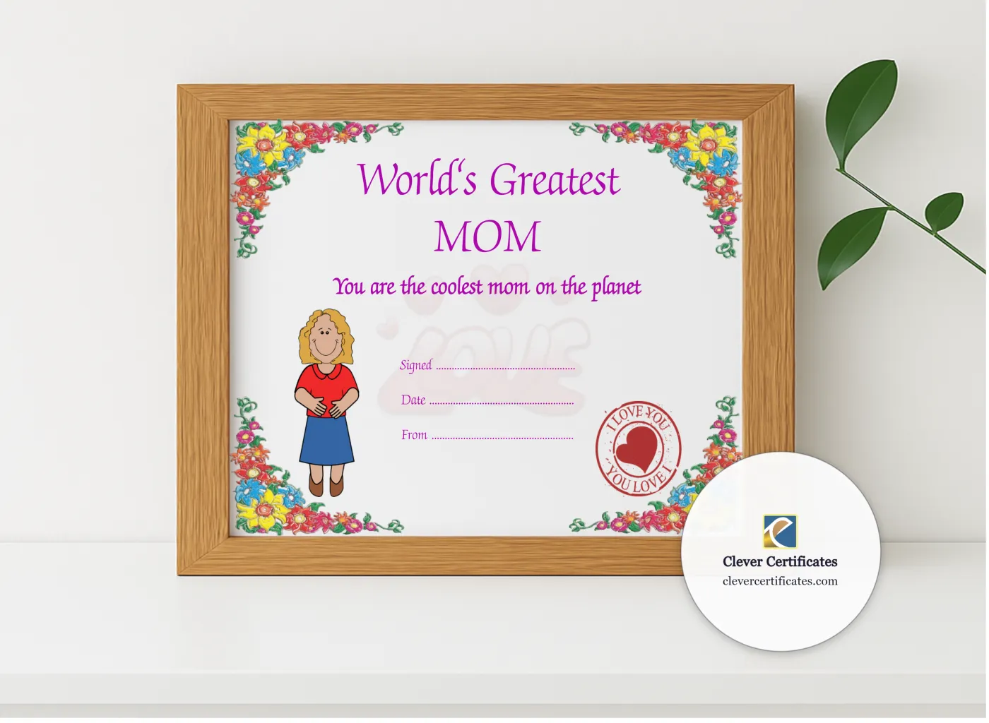 Realistic mockup featuring Worlds Greatest Mom displayed within a modern frame, set against a minimalistic background.