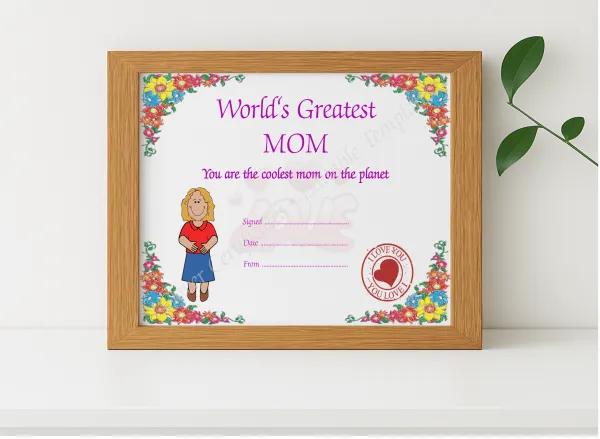 Realistic mockup featuring Worlds Greatest Mom displayed within a modern frame, set against a minimalistic background.
