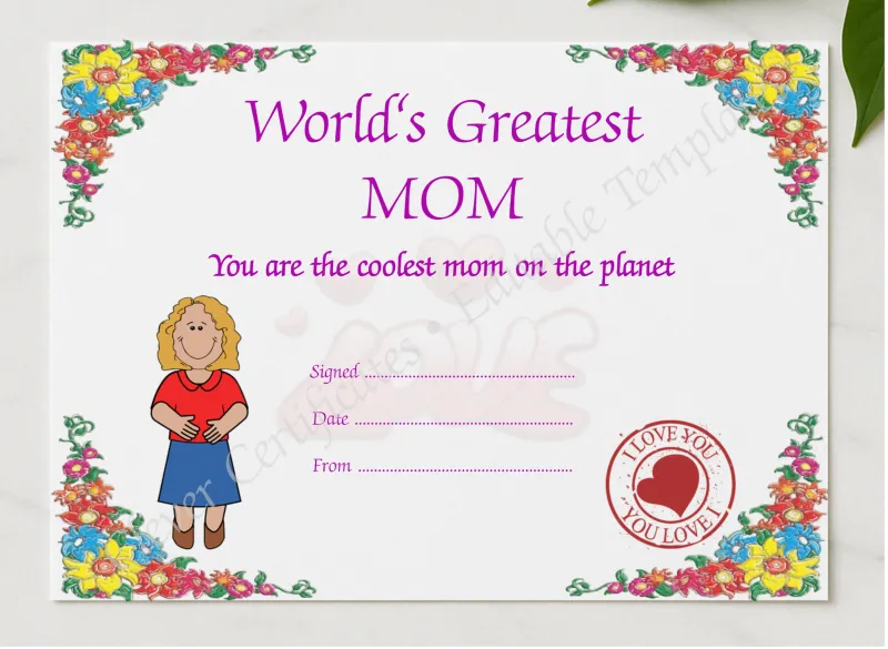 Worlds Greatest Mom presented in a sleek wooden frame, elegantly arranged on a stylish table.