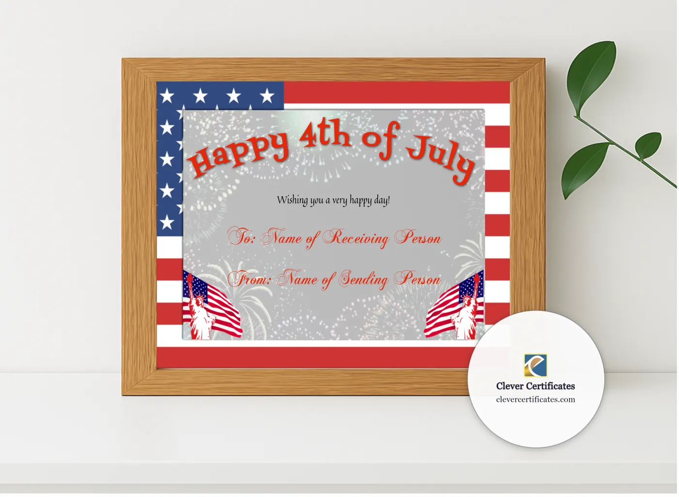 Realistic mockup featuring Happy 4th Of July displayed within a modern frame, set against a minimalistic background.
