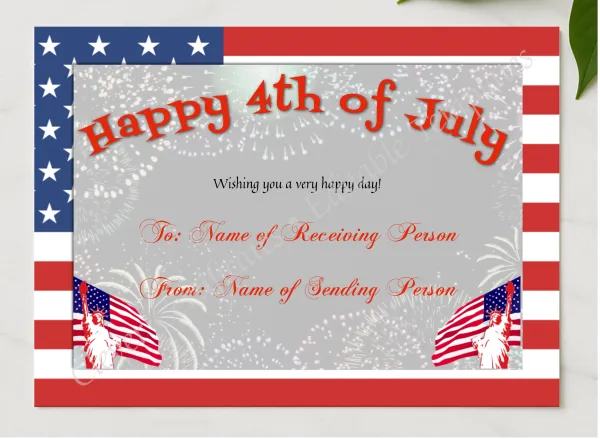 Happy 4th Of July presented in a sleek wooden frame, elegantly arranged on a stylish table.