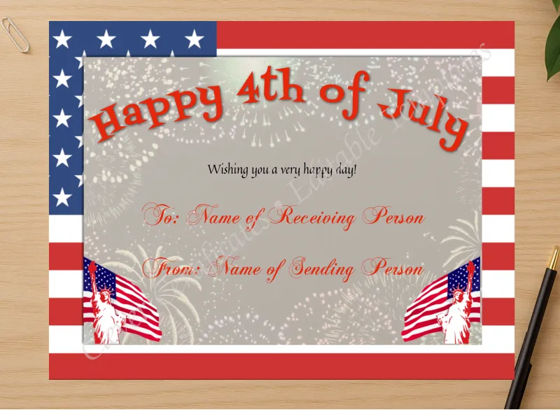 Professional preview of Happy 4th Of July certificate on high-quality stationery paper, ideal for showcasing the final look.