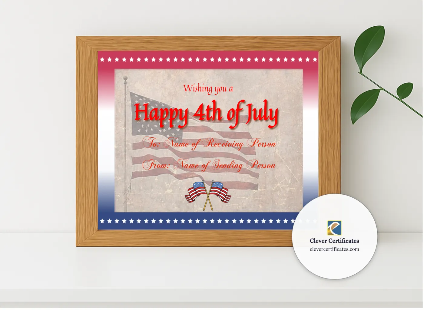 Realistic mockup featuring Happy 4th Of July Flag displayed within a modern frame, set against a minimalistic background.
