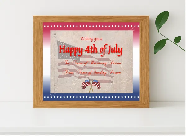 Realistic mockup featuring Happy 4th Of July Flag displayed within a modern frame, set against a minimalistic background.