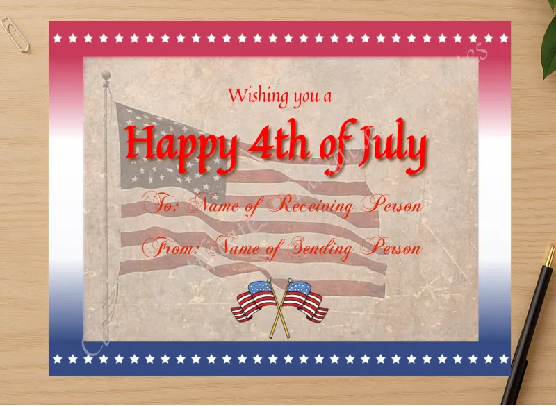 Professional preview of Happy 4th Of July Flag certificate on high-quality stationery paper, ideal for showcasing the final look.