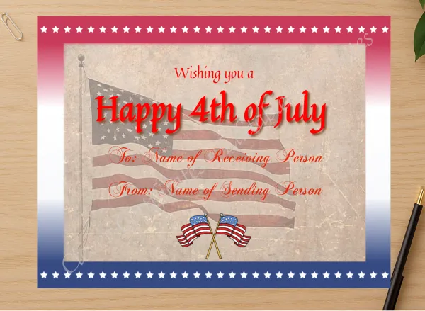 Professional preview of Happy 4th Of July Flag certificate on high-quality stationery paper, ideal for showcasing the final look.