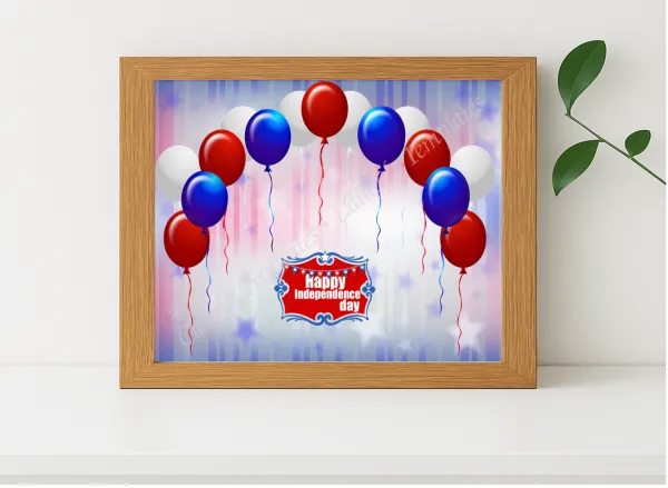 Realistic mockup featuring Independence Day displayed within a modern frame, set against a minimalistic background.