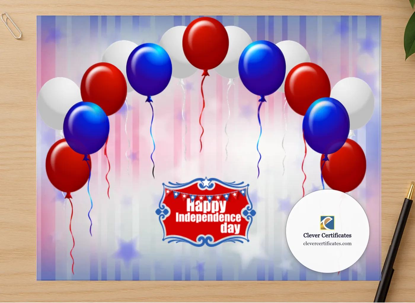 Professional preview of Independence Day certificate on high-quality stationery paper, ideal for showcasing the final look.