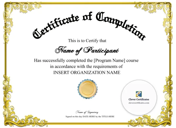 Free Workshop Completion Certificate — Gold Ornate Landscape