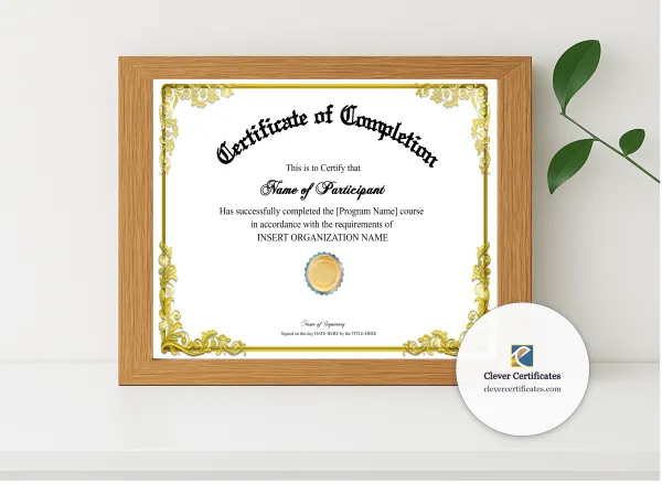 Realistic mockup featuring Workshop Completion Certificate Modern Landscape displayed within a modern frame, set against a minimalistic background.