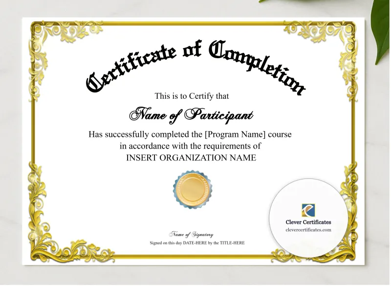 Workshop Completion Certificate Modern Landscape presented in a sleek wooden frame, elegantly arranged on a stylish table.
