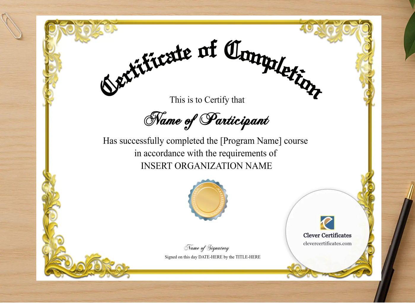 Professional preview of Workshop Completion Certificate Modern Landscape certificate on high-quality stationery paper, ideal for showcasing the final look.
