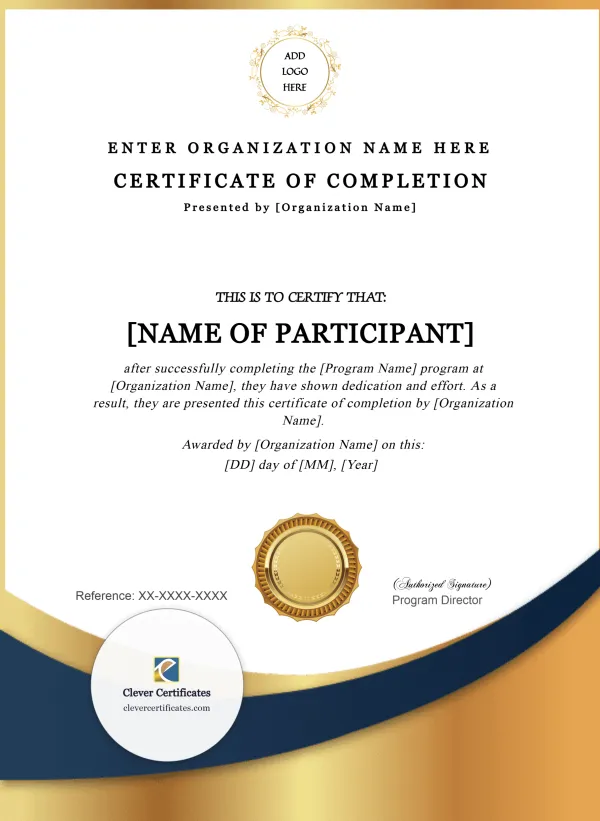 Workshop Completion Certificate Modern Portrait — Certificate Template Preview