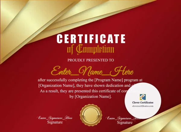 Free Staff Training Completion Certificate — Red and Gold Landscape
