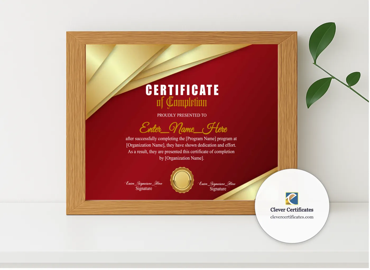 Realistic mockup featuring Staff Training Completion Certificate Landscape displayed within a modern frame, set against a minimalistic background.